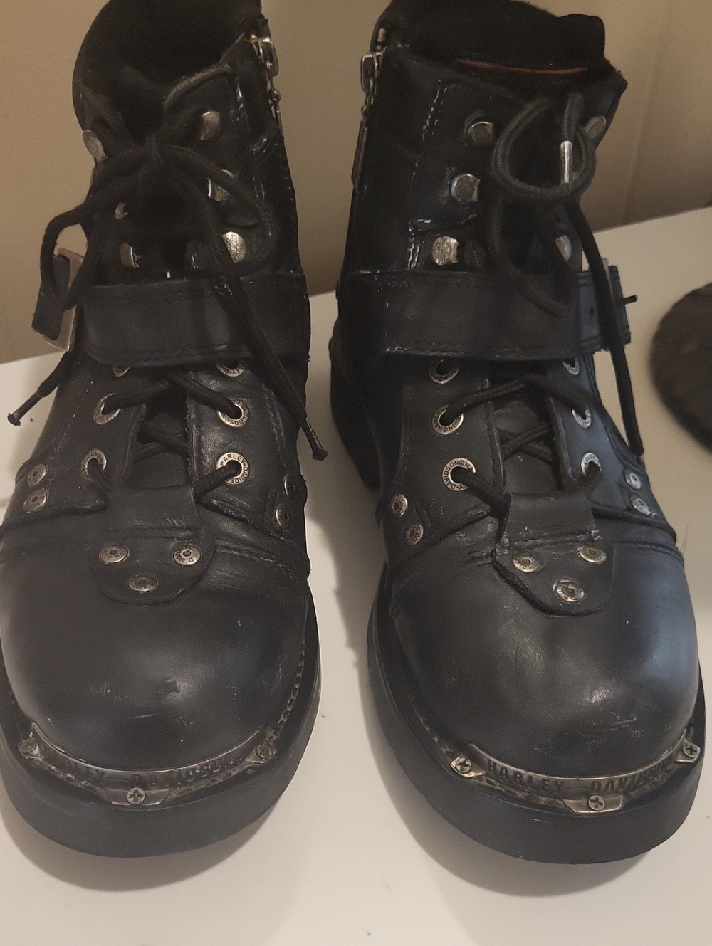 Harley-Davidson Black Leather Motorcycle Boots with Metal Toe Trim